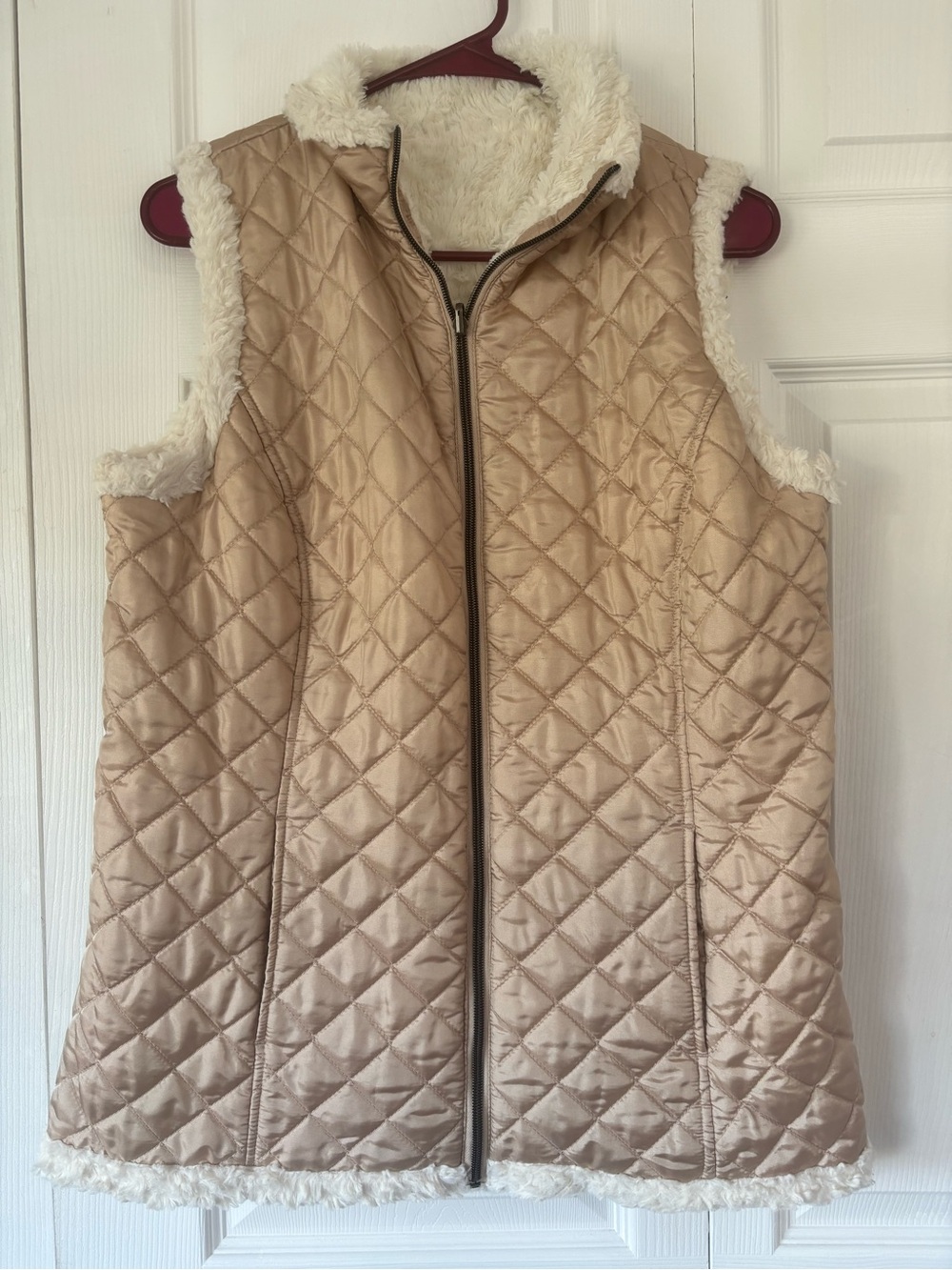 Denim & Co XS Reversible Faux Fur Quilted Longline Vest